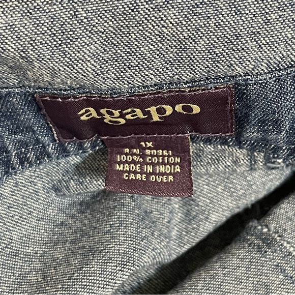 Vintage Agapo Womens Floral Embroidered Blue Cropped Denim Overalls Size 1X - Picture 8 of 9